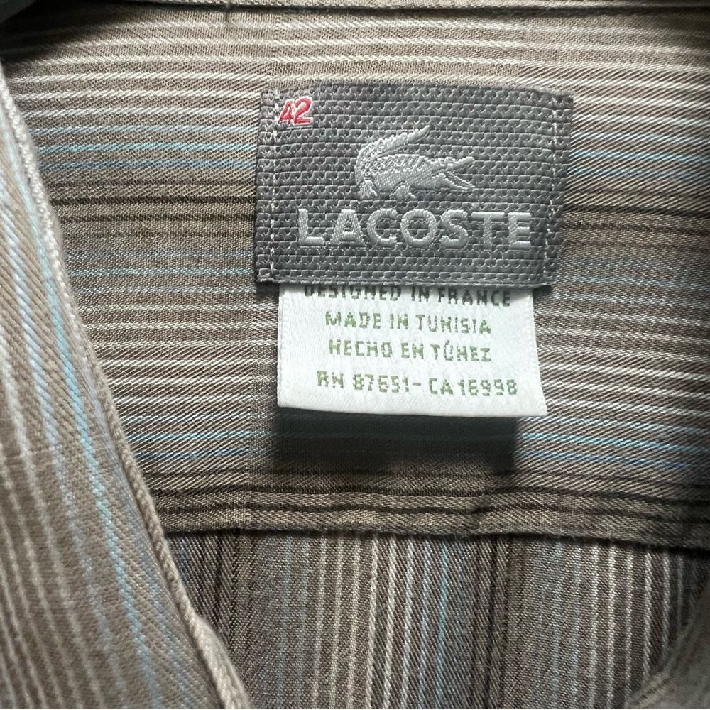 $15 SALE Lacoste Cotton Designer Shirt Mens 42 Beige Long Sleeve Preppy - Picture 7 of 13